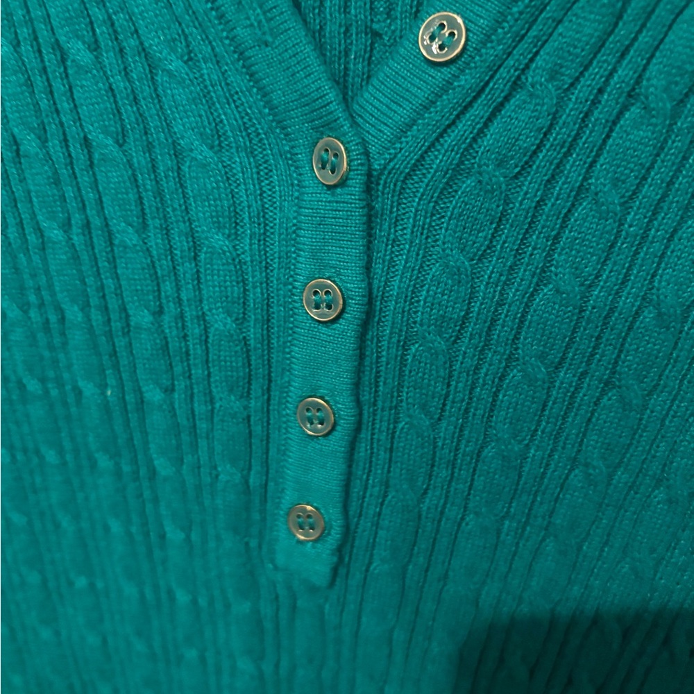 Karen Scott NWT Women's Teal Green Henley 3/4 Sleeve  Sweater in size medium - Picture 6 of 8